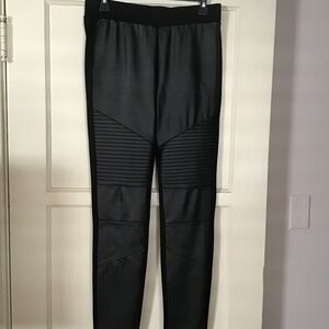 Aqua black pull on pants with faux leather frontw